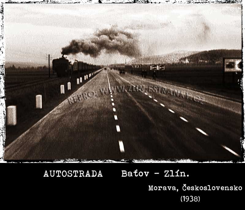 autostrada Baťov - Zlín z jedoucího vozu (1936)