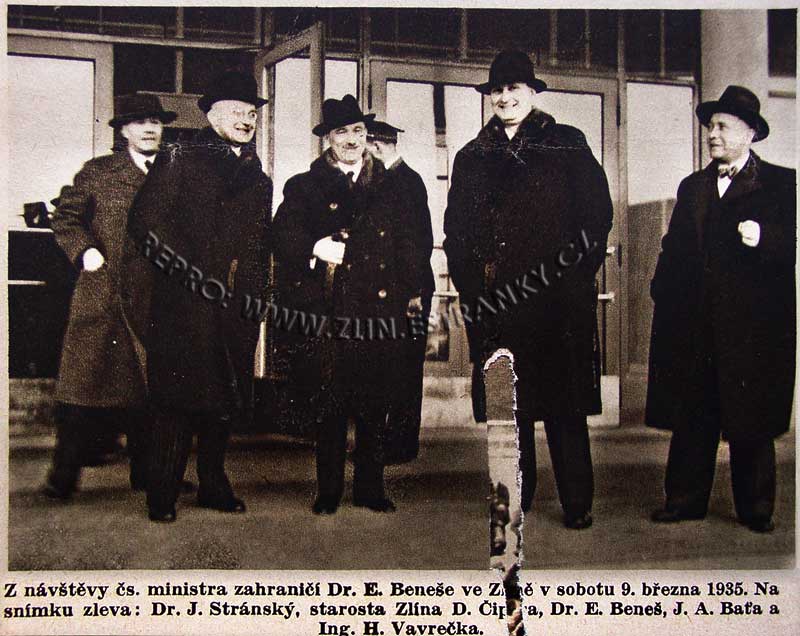 J.A. Baťa s Dominikem Čiperou a Hugem Vavrečkou + Eduardem Benešem 1935