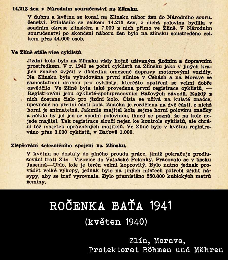 Ročenka Baťa 1941 - cyklisté, železnice, národní souručenství